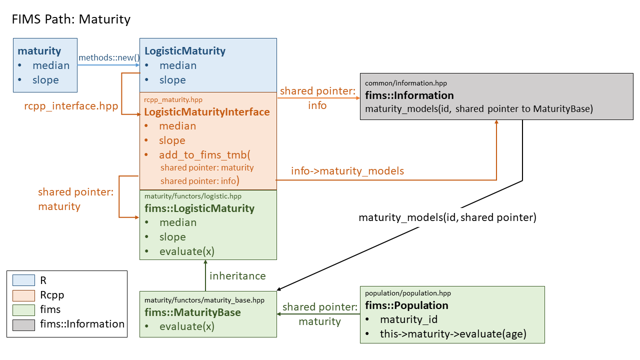 Storage and linkage of maturity models between fims::Information and fims::Population.